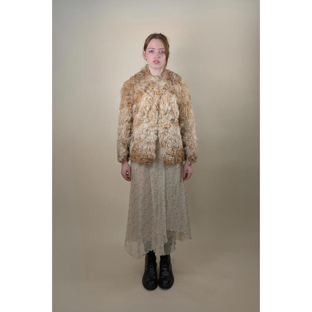1960's shearling brown and white coat with toggle fastenings